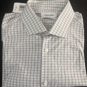 New with tags Calvin Klein Men's White and Gray Plaid Shirt size L  slim fit